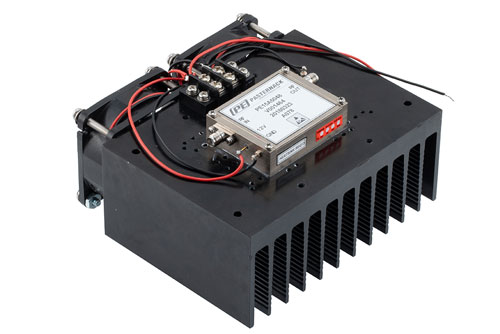 2 Watt P1dB, 6 GHz to 18 GHz, Medium Power Amplifier with Heatsink, SMA, 35 dB Gain, 40 dBm IP3