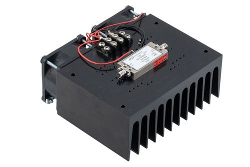 2 Watt P1dB, 8 GHz to 12 GHz, Medium Power Amplifier with Heatsink, SMA, 30 dB Gain, 40 dBm IP3