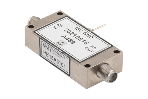 Temperature Compensated Low Noise Amplifier, 0.5 GHz to 4 GHz, 35 dB min Gain, P1dB 20 dBm, SMA