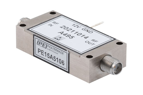 Temperature Compensated Low Noise Amplifier, 2 GHz to 18 GHz, 35 dB min Gain, P1dB 20 dBm, SMA