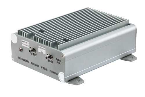 36 dB Gain, 21 dBm P1dB, 0.01 GHz to 3 GHz, Broadband AC Low Noise Amplifier, Bench-Top, 110/240VAC, 2.5 dB Noise Figure, SMA