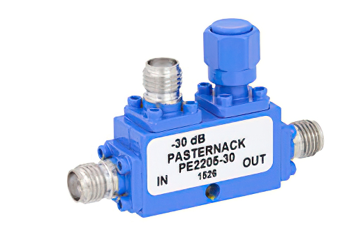 Directional 30 dB SMA Coupler From 7 GHz to 12.4 GHz Rated to 50 Watts