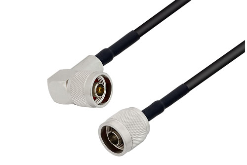 N Male to N Male Right Angle Cable Using RG58 Coax with HeatShrink, LF Solder