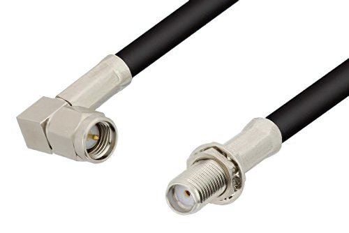 SMA Male Right Angle to SMA Female Bulkhead Cable Using RG58 Coax, RoHS