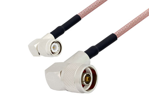 Tnc Male Right Angle To N Male Right Angle Cable 36 Inch Length Using Rg142 Coax With Heatshrink