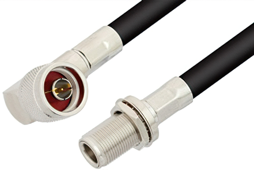 N Male Right Angle to N Female Bulkhead Cable Using RG214 Coax, RoHS