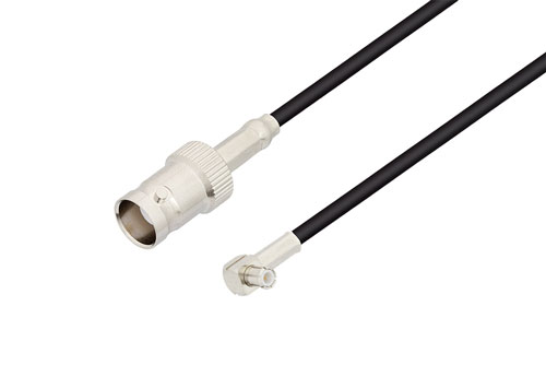 BNC Female to MCX Plug Right Angle Cable Using RG174 Coax , LF Solder