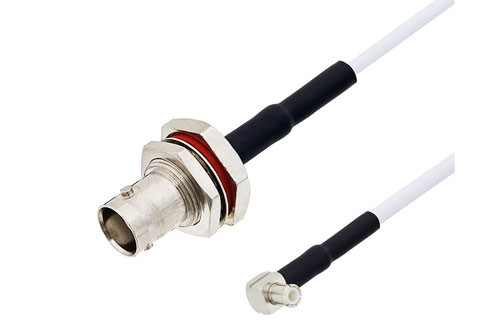 MCX Plug Right Angle to BNC Female Bulkhead Cable Using RG188 Coax with HeatShrink