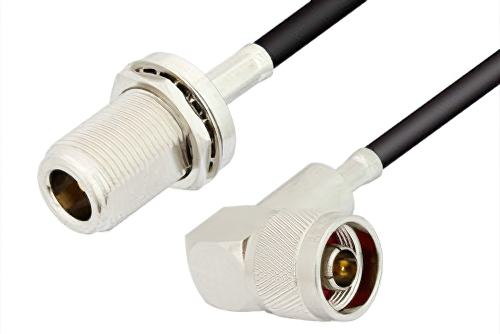 N Male Right Angle to N Female Bulkhead Cable Using RG58 Coax