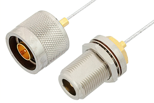 N Male to N Female Bulkhead Cable Using PE-SR047FL Coax, RoHS