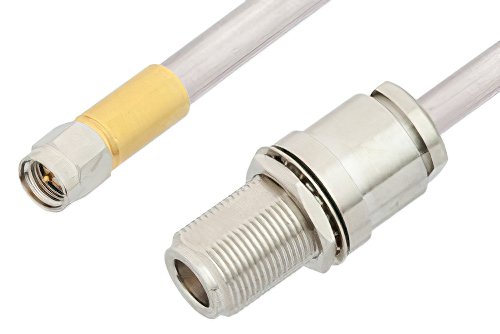 SMA Male to N Female Bulkhead Cable Using PE-SR401AL Coax , LF Solder