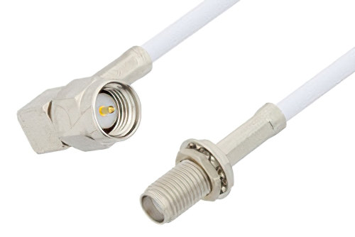 SMA Male Right Angle to SMA Female Bulkhead Cable Using RG188-DS Coax, RoHS