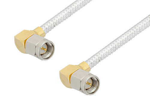 SMA Male Right Angle to SMA Male Right Angle Cable Using PE-SR402FL Coax, RoHS