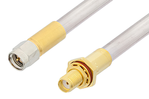 SMA Male to SMA Female Bulkhead Cable Using PE-SR401AL Coax , LF Solder