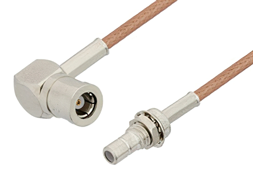 SMB Plug Right Angle to SMB Jack Bulkhead Cable Using RG178 Coax, RoHS