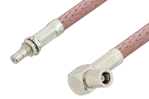SMB Plug Right Angle to SMB Jack Bulkhead Cable Using RG142 Coax, RoHS