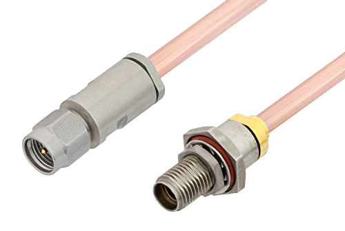 3.5mm Male to 3.5mm Female Bulkhead Cable Using RG402 Coax, RoHS