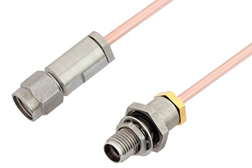 3.5mm Male to 3.5mm Female Bulkhead Cable Using RG405 Coax, RoHS