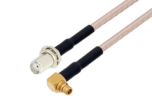 SMA Female Bulkhead to MMCX Plug Right Angle Cable Using RG316 Coax with HeatShrink