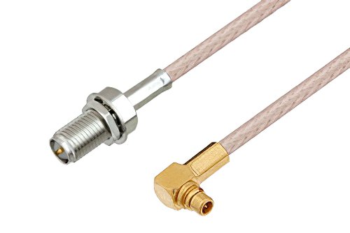 Reverse Polarity SMA Female Bulkhead to MMCX Plug Right Angle Cable Using RG316 Coax , LF Solder