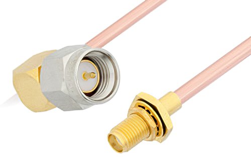 SMA Male Right Angle to SMA Female Bulkhead Cable Using RG402 Coax, RoHS