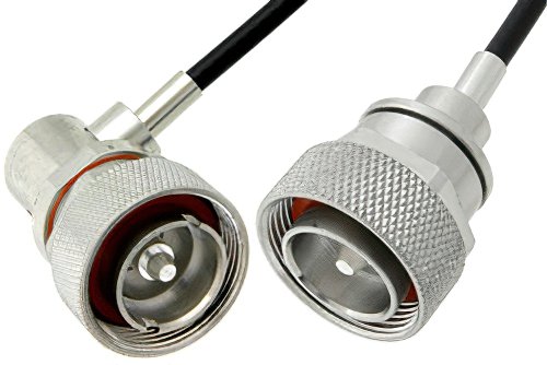 7/16 DIN Male to 7/16 DIN Male Right Angle Cable Using PE-C195 Coax