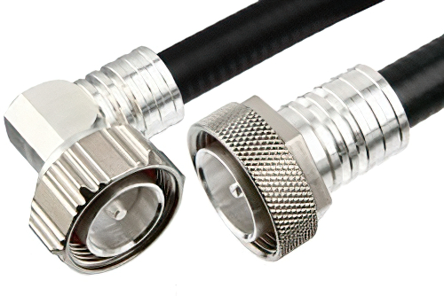 7/16 DIN Male to 7/16 DIN Male Right Angle Cable Using 1/2 inch Helical Coax, RoHS