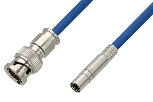 75 Ohm Mini SMB Plug to 75 Ohm BNC Male Cable Using 75 Ohm PE-B159-BL Blue Coax