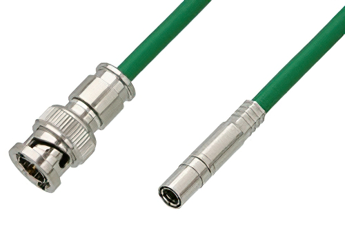 75 Ohm Mini SMB Plug to 75 Ohm BNC Male Cable Using 75 Ohm PE-B159-GR Green Coax