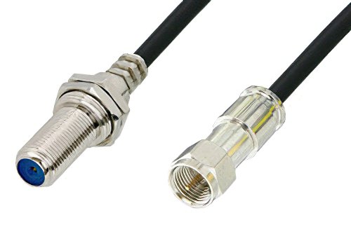 75 Ohm F Male to 75 Ohm F Female Bulkhead Cable Using 75 Ohm PE-B159-BK Black Coax