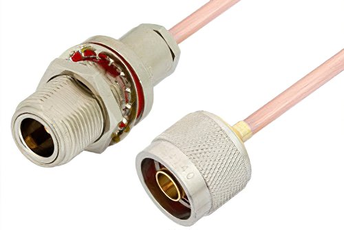 N Male to N Female Bulkhead Cable 60 Inch Length Using RG402 Coax, RoHS