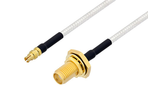 Mini SMP Female to SMA Female Bulkhead Cable Using PE-SR405FL Coax with HeatShrink in 150CM