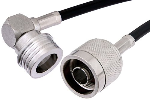 N Male to QN Male Right Angle Cable 12 Inch Length Using PE-C195 Coax