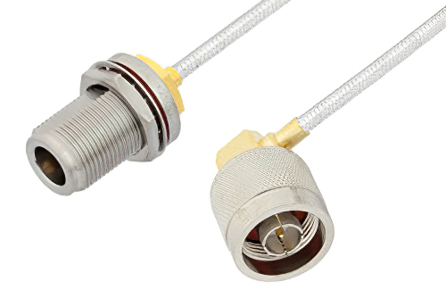 N Male Right Angle to N Female Bulkhead Cable Using PE-SR402FL Coax