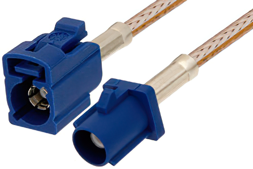 Blue FAKRA Plug to FAKRA Jack Cable 12 Inch Length Using RG316 Coax