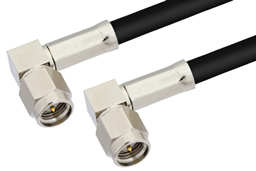 SMA Male Right Angle to SMA Male Right Angle Cable 12 Inch Length Using PE-C240 Coax