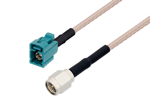 Water Blue FAKRA Jack to SMA Male Cable Using RG316 Coax with HeatShrink