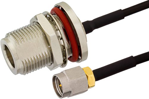 SMA Male to N Female Bulkhead Semi-Flexible Precision Cable Using PE-SR405FLJ Coax, RoHS