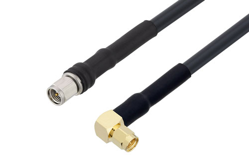 SMA Male to SMA Male Right Angle Low Loss Cable Using LMR-240-UF Coax with HeatShrink