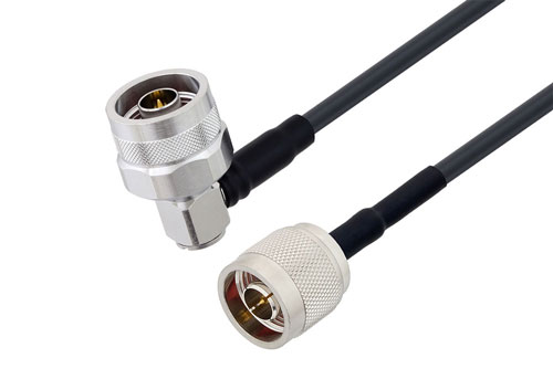 N Male Right Angle To N Male Low Loss Cable 48 Inch Length Using Lmr 195 Coax With Heatshrink 