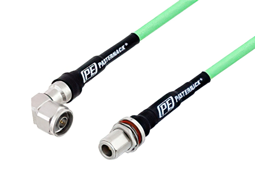 N Male Right Angle to N Female Bulkhead Low Loss Test Cable Using PE-P300LL Coax, RoHS