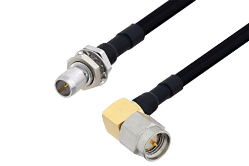 Slide-On BMA Plug Bulkhead to SMA Male Right Angle Cable Using PE-SR402FLJ Coax