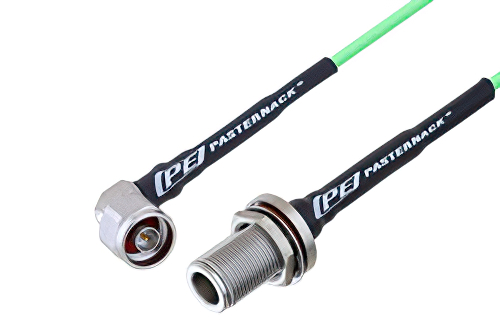 N Male Right Angle to N Female Bulkhead Low Loss Cable Using PE-P160LL Coax