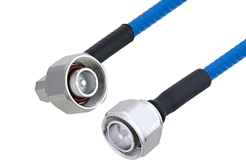 Plenum 4.1/9.5 Mini DIN Male Right Angle to 4.3-10 Male Low PIM Cable Using SPP-250-LLPL Coax , LF Solder