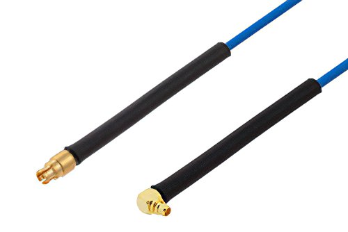 Mini SMP Female to MMCX Plug Right Angle Cable Using PE-P047 Coax with HeatShrink