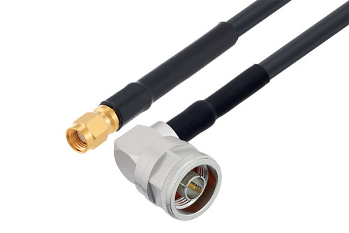 N Male Right Angle To Reverse Polarity Sma Plug Low Loss Cable Using Lmr 240 Uf Coax With Heatshrink