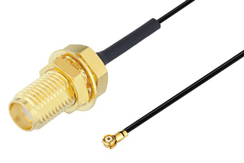 SMA Female Bulkhead to WMCX 1.6 Plug Cable Using 0.81mm Coax, RoHS