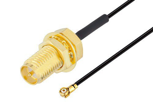 Reverse Polarity SMA Female Bulkhead to WMCX 1.6 Plug Cable Using 0.81mm Coax, RoHS