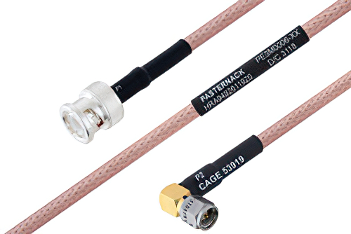 MIL-DTL-17 BNC Male to SMA Male Right Angle Cable Using M17/60-RG142 Coax