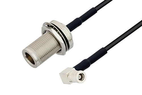 N Female Bulkhead to SMB Plug Right Angle Cable Using PE-C100-LSZH Coax with HeatShrink